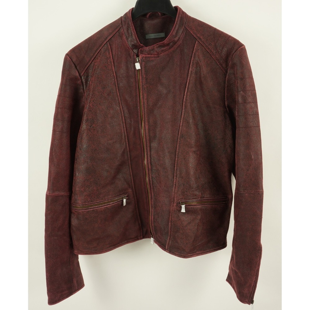 New $898 John Varvatos Sullivan Racer Treated Leather Jacket Mens 58 US 48 Plum
